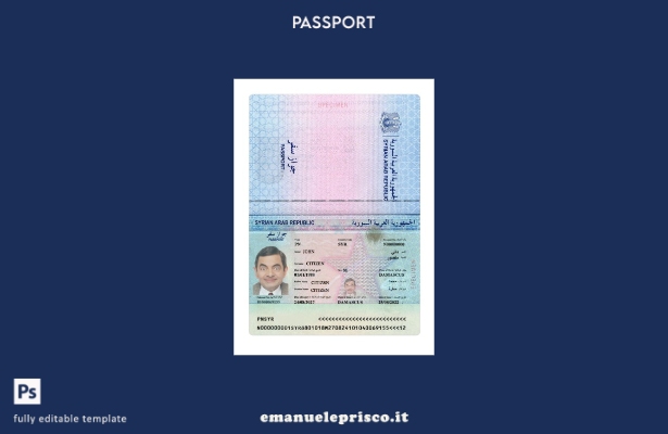 modello presente di passaporto siriano in stile verificato